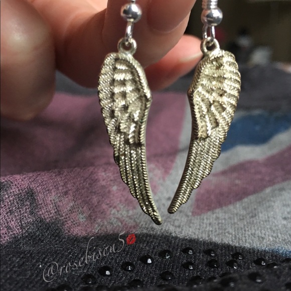 Silver-tone Angel Wing Boho Earrings (french hook) - Picture 4 of 7